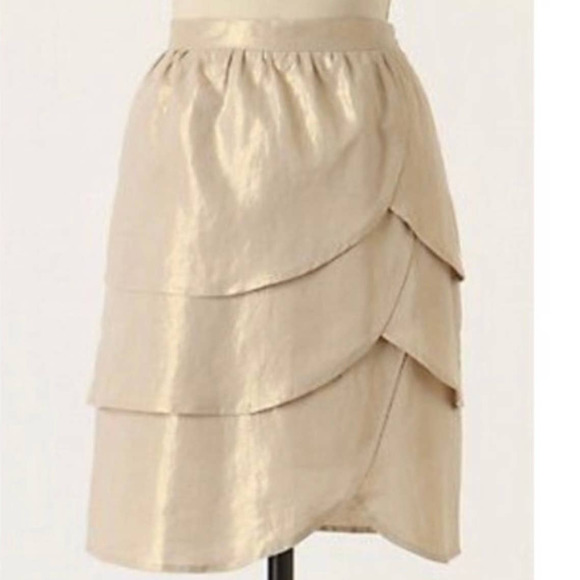 Anthropologie Dresses & Skirts - NEW NWT Anthropologie Layered Gilded Lily Petal Pencil Skirt Gold Metallic sz 8